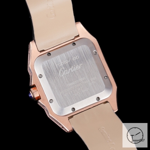 Cartier Santos 100 XL Diamond Case Rose Gold Case Luxury White Diamonds Dial Automatic Mechincal Movement Leather Strap Womens Watch Fh7160636560