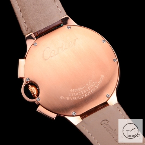 Cartier Ballon Bleu Luxury Silver Dial Rose Gold Smooth Bezel Quartz Chronograph Function Battery Power Leather Strap Womens Watch Fh224435336555