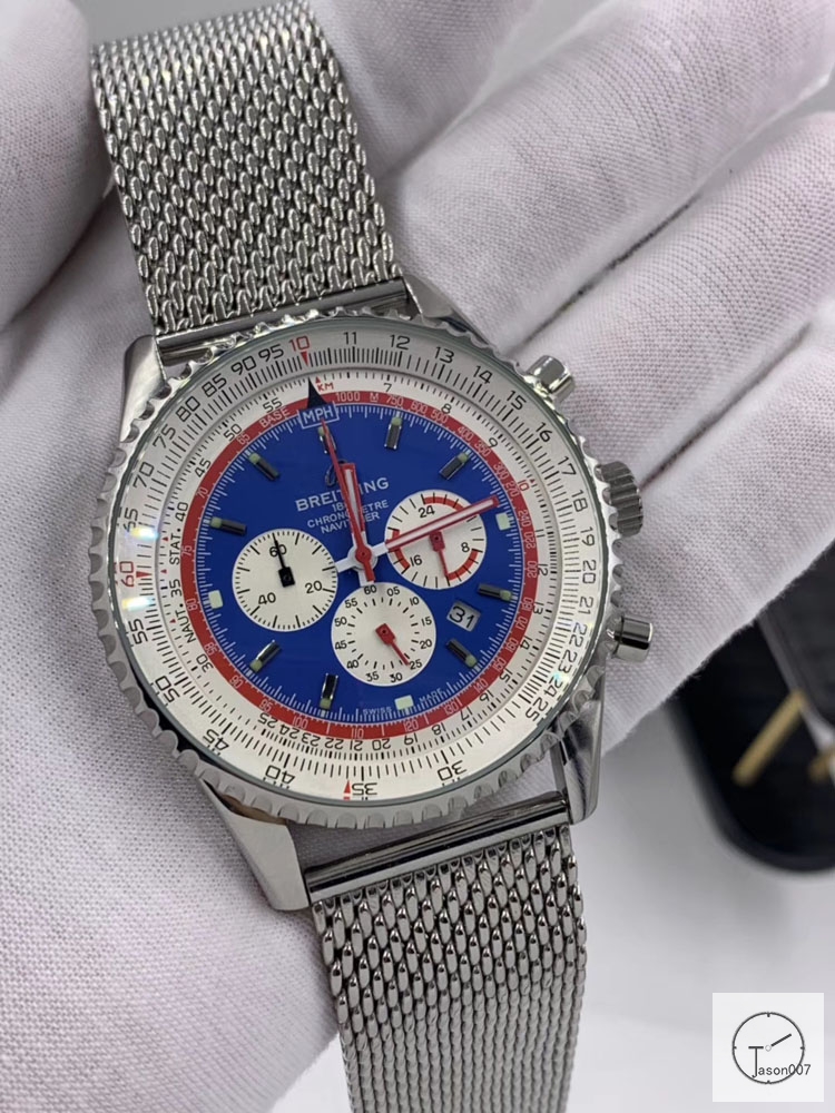 BREITLING New Navitimer Big Blue Dial Quartz Chronograph Stainless Steel Leather Rubber Strap Men's Watch BBWR221987543930