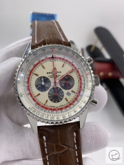 BREITLING New Navitimer Big Black Dial Quartz Chronograph Stainless Steel Leather Strap Men's Watch BBWR222047543930