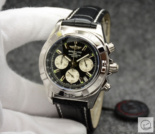 BREITLING Chronomat B01 Silver Dial Stainless Steel Case Quartz Chronograph Stainless Steel Leather Strap Men's Watch BBWR282257543980
