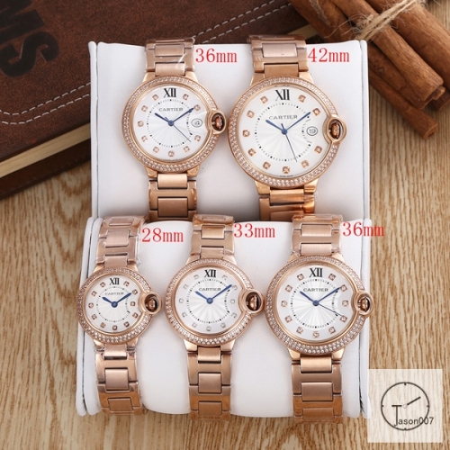 Cartier Ballon Bleu Luxury Silver Diamond DiaL Diamond Bezel EVE Rose Gold Case Quartz Battery Power Stainless Steel Strap Womens Watch Fh222435336565
