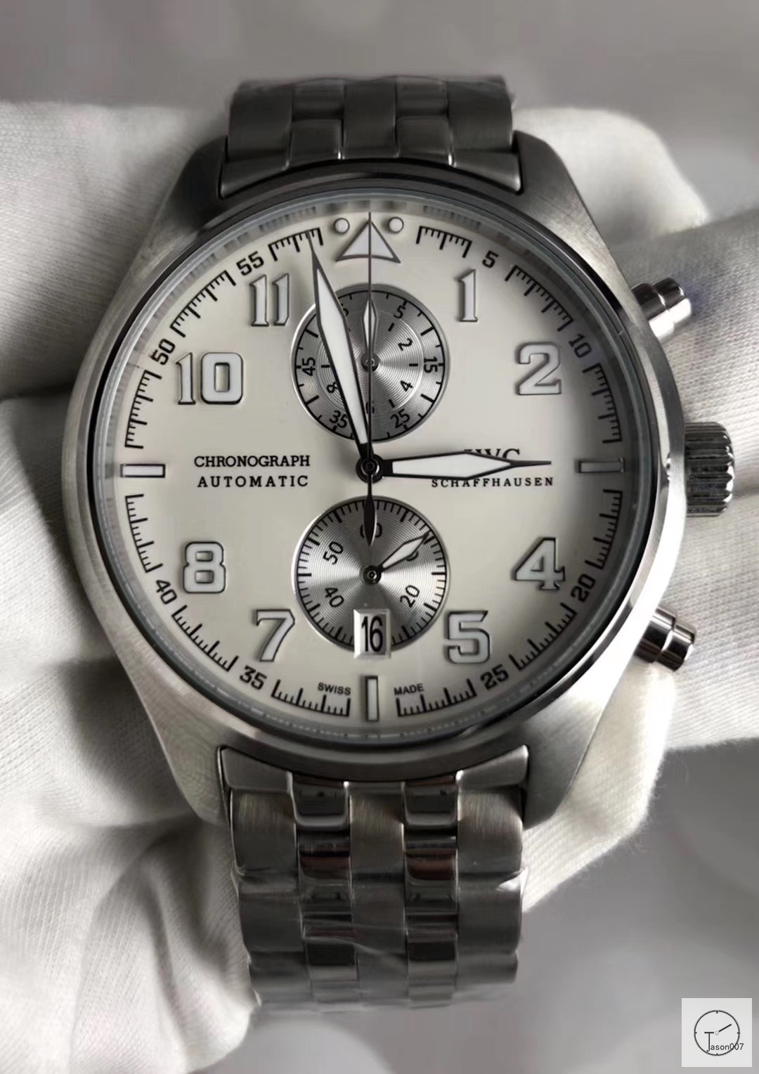 IWC Pilots Watch White Dial Chronograph Antoine De Saint Exupery Leather Strap Mens Wristwatches MOB23100560