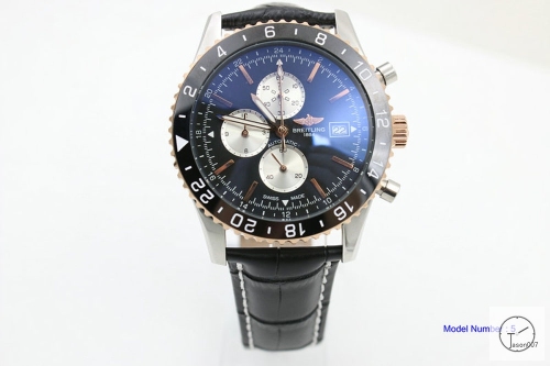 BREITLING Chronoliner Black Dial Two Tone Ceramic Bezel Quartz Chronograph Leather Strap Men's Watch BBWR200513980
