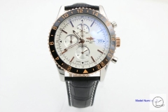 BREITLING Chronoliner Silver Dial Ceramic Bezel Quartz Chronograph Leather Strap Men's Watch BBWR200313980