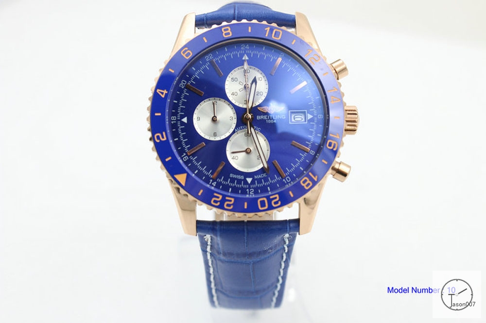 BREITLING Chronoliner Navy Blue Dial Everose Case Ceramic Bezel Quartz Chronograph Leather Strap Men's Watch BBWR200813980