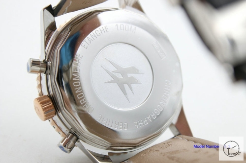 BREITLING Chronoliner Silver Dial Ceramic Bezel Quartz Chronograph Leather Strap Men's Watch BBWR200313980