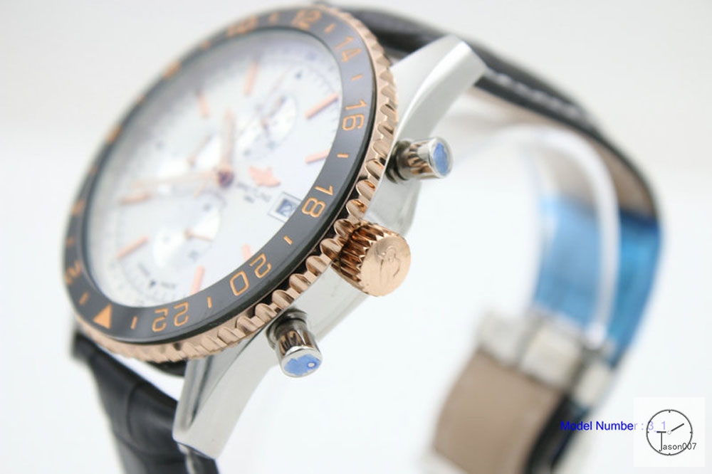 BREITLING Chronoliner Silver Dial Ceramic Bezel Quartz Chronograph Leather Strap Men's Watch BBWR200313980