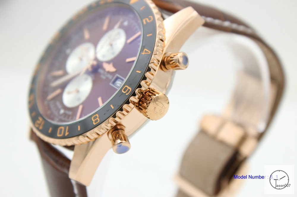 BREITLING Chronoliner Brown Dial Everose Case Ceramic Bezel Quartz Chronograph Leather Strap Men's Watch BBWR200613980