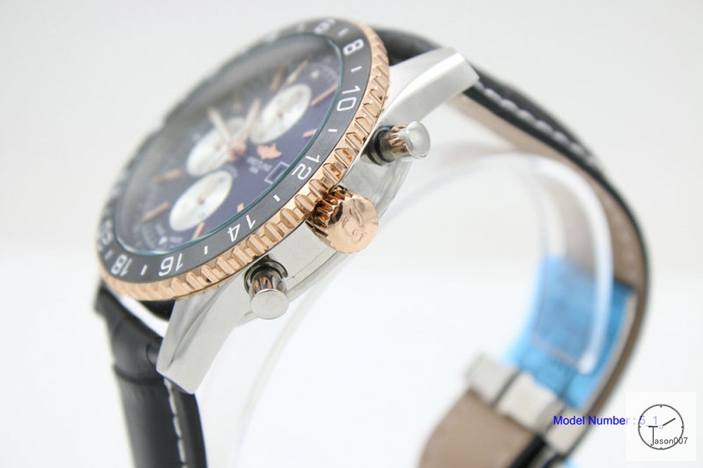 BREITLING Chronoliner Black Dial Two Tone Ceramic Bezel Quartz Chronograph Leather Strap Men's Watch BBWR200513980