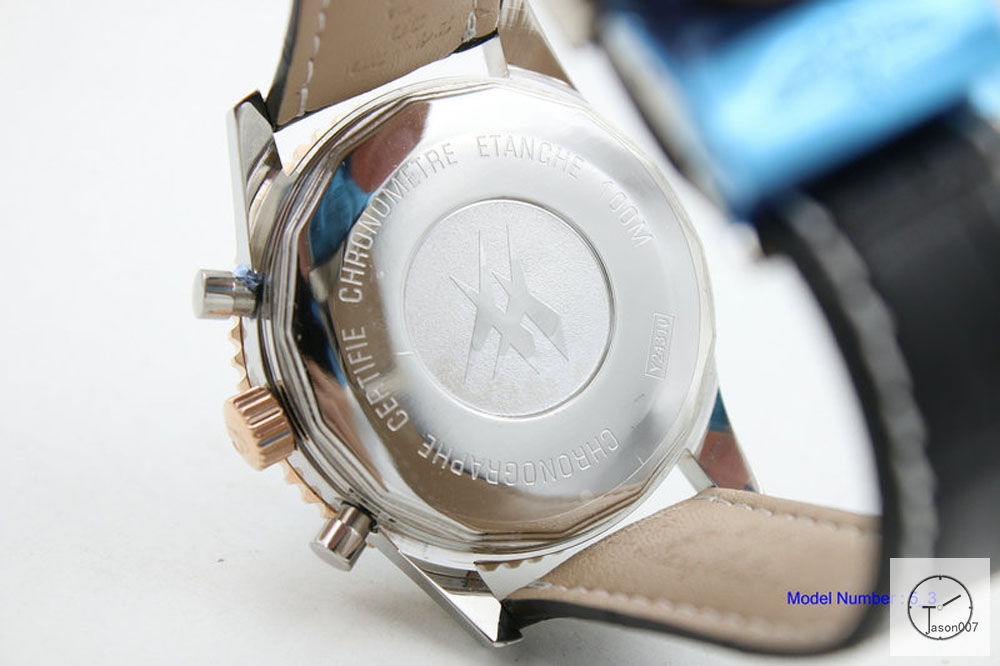 BREITLING Chronoliner Black Dial Two Tone Ceramic Bezel Quartz Chronograph Leather Strap Men's Watch BBWR200513980