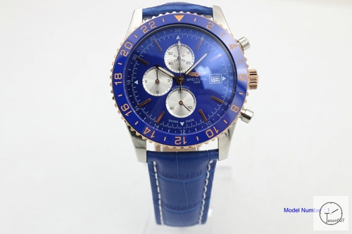 BREITLING Chronoliner Blue Dial Quartz Chronograph Leather Strap Men's Watch BBWR200113980