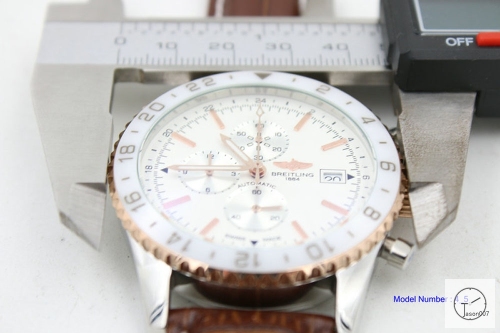 BREITLING Chronoliner Silver Dial Two Tone Ceramic Bezel Quartz Chronograph Leather Strap Men's Watch BBWR200413980