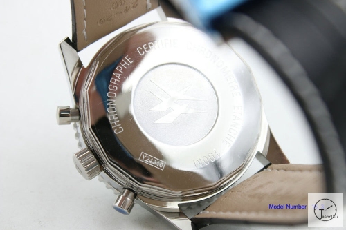 BREITLING Chronoliner White Dial Steel Case Ceramic Bezel Quartz Chronograph Leather Strap Men's Watch BBWR201323980