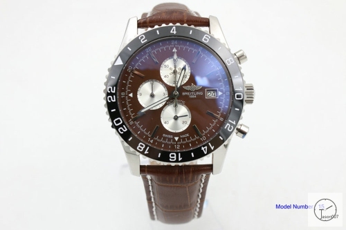 BREITLING Chronoliner Brown Dial Steel Case Ceramic Bezel Quartz Chronograph Leather Strap Men's Watch BBWR201213980