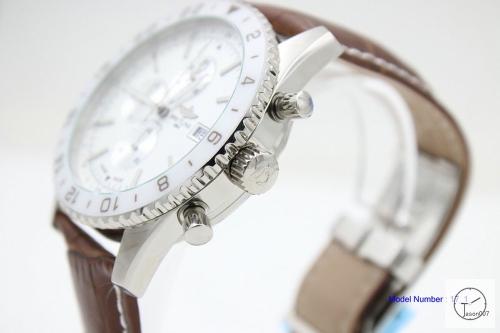 BREITLING Chronoliner White Dial Steel Case Ceramic Bezel Quartz Chronograph Leather Strap Men's Watch BBWR201333980