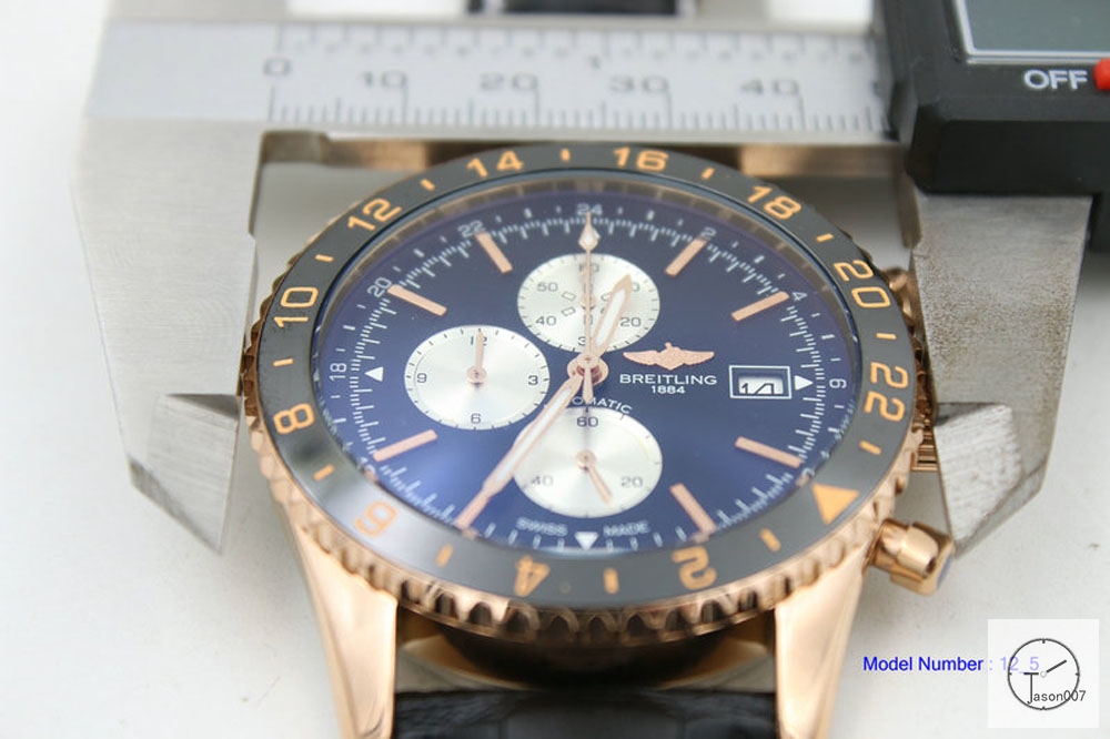 BREITLING Chronoliner Navy Black Dial Everose Case Ceramic Bezel Quartz Chronograph Leather Strap Men's Watch BBWR201013980