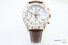 BREITLING Chronoliner Navy Silver Dial Everose Case Ceramic Bezel Quartz Chronograph Leather Strap Men's Watch BBWR200913980