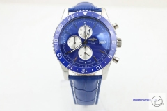 BREITLING Chronoliner Navy Blue Dial Steel Case Ceramic Bezel Quartz Chronograph Leather Strap Men's Watch BBWR201213980