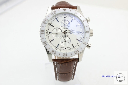 BREITLING Chronoliner White Dial Steel Case Ceramic Bezel Quartz Chronograph Leather Strap Men's Watch BBWR201333980