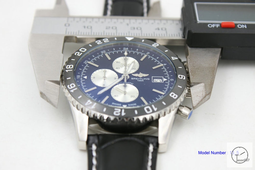 BREITLING Chronoliner Navy Black Dial Steel Case Ceramic Bezel Quartz Chronograph Leather Strap Men's Watch BBWR201113980