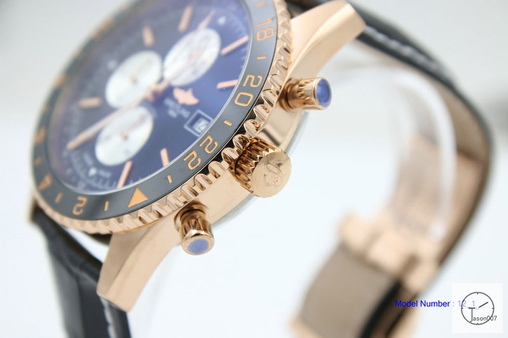 BREITLING Chronoliner Navy Black Dial Everose Case Ceramic Bezel Quartz Chronograph Leather Strap Men's Watch BBWR201013980