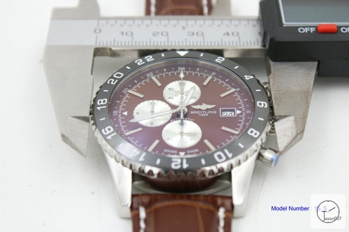 BREITLING Chronoliner Brown Dial Steel Case Ceramic Bezel Quartz Chronograph Leather Strap Men's Watch BBWR201213980