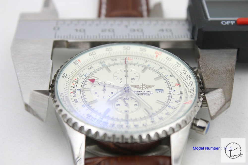 BREITLING Navitimer Gmt Silver Dial Steel Quartz Chronograph Leather Strap Men's Watch BBWR2214933970