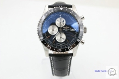 BREITLING Chronoliner Navy Black Dial Steel Case Ceramic Bezel Quartz Chronograph Leather Strap Men's Watch BBWR201113980