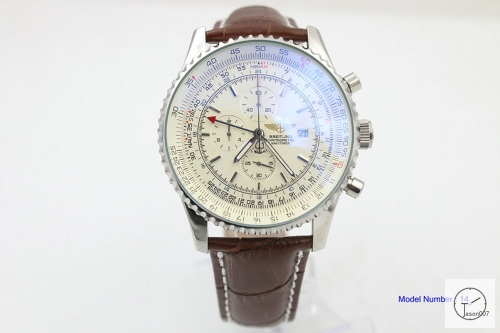 BREITLING Navitimer Gmt Silver Dial Steel Quartz Chronograph Leather Strap Men's Watch BBWR2214933970