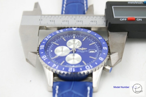 BREITLING Chronoliner Navy Blue Dial Steel Case Ceramic Bezel Quartz Chronograph Leather Strap Men's Watch BBWR201213980
