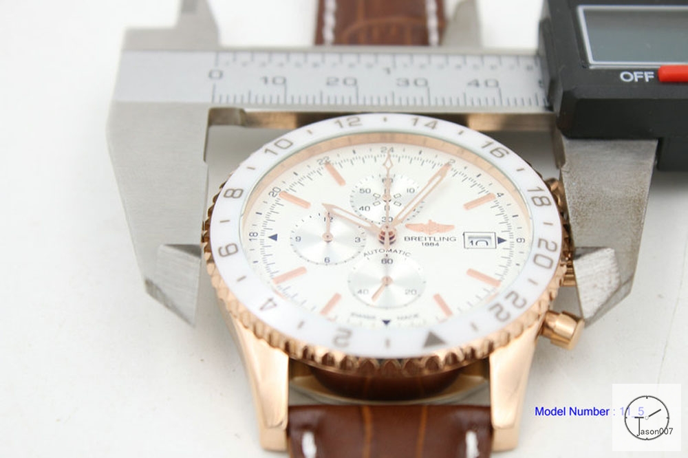 BREITLING Chronoliner Navy Silver Dial Everose Case Ceramic Bezel Quartz Chronograph Leather Strap Men's Watch BBWR200913980