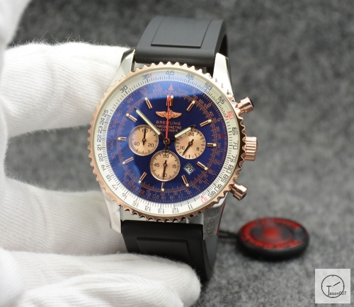 BREITLING Navitimer Silver Gond Dial Quartz Chronograph Stainless Steel Rubber Strap Men's Watch BBWR22178443930