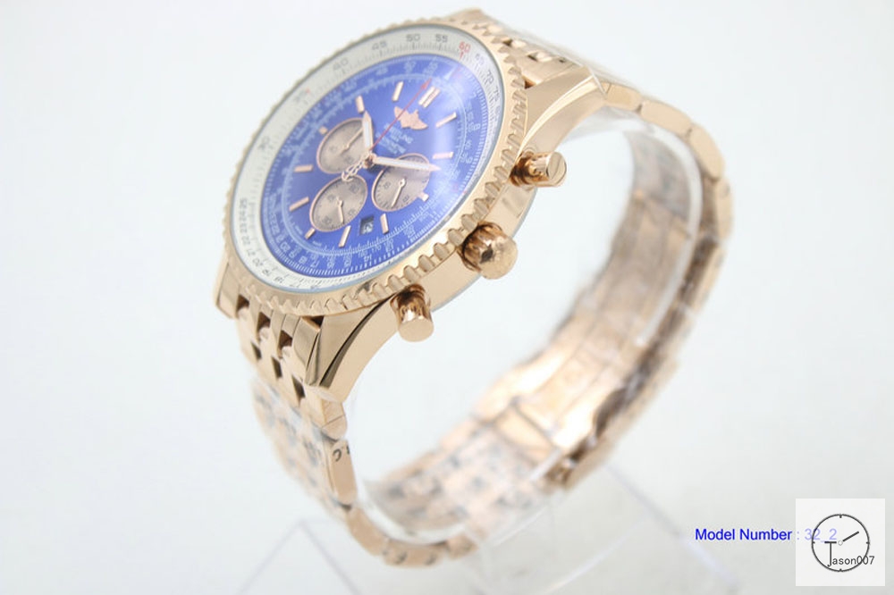 BREITLING Navitimer Blue Dial Everose Gold Quartz Chronograph Steel Strap Men's Watch BBWR2215533950