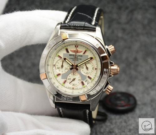 BREITLING Chronomat B01 Silver Dial Stainless Steel Case Quartz Chronograph Stainless Steel Leather Strap Men's Watch BBWR282277543980