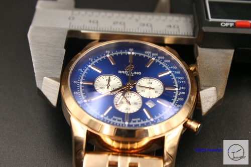 BREITLING TRANSOCEAN 1884 44MM Rose Gold Blue Dial Quartz Chronography Movement Men Watch BT2137060