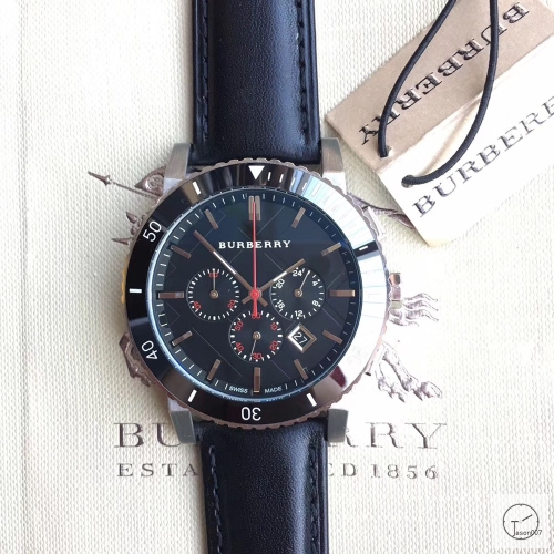 Burberry Black Dial 42MM Quartz Chronograph Stainless Steel Bracelet Watch Leather Strap BU9038 Mens Wristwatches BU253968330