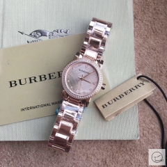Burberry Everose Gold Diamond Bezel Dial Stainless Steel Bracelet Watch 383mm BU9038 Womens Wristwatches BU153068390