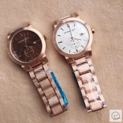 Burberry Silver Dial 42MM Everose Gold Quartz Chronograph Stainless Steel Bracelet Watch Leather Strap BU9038 Mens Wristwatches BU254368350