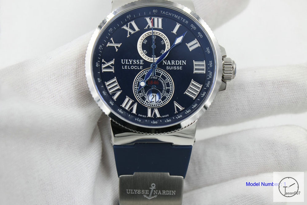 ULYSSE NARDIN Lelocle Suisse 1846 Chronometer Quartz Movement 43MM Blue Dial Rubber Strap Mens Wristwatches UFO25864760
