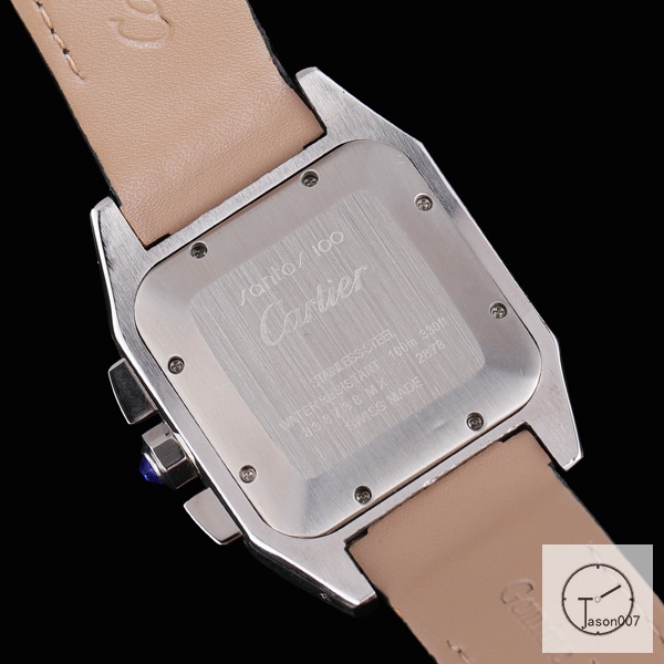 Cartier Santos 100 XL Diamond Case Everose Gold Stainless Case White Dial Bezel Quartz Movement Chronograph Function Leather Strap Mens Watch Fh3160036530