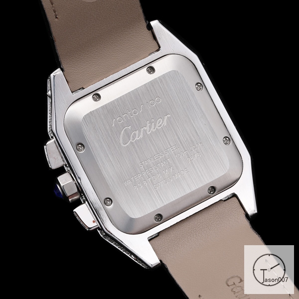 Cartier Santos 100 XL Full Diamond Stainless Case White Dial Bezel Quartz Movement Chronograph Function Leather Strap mens Watch Fh5151036550