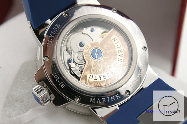 ULYSSE NARDIN Marine Blue Dial Automatic Rubber Strap Lelocle Suisse 1846 Chronometer Quartz Movement 43MM Sliver Dial Rubber Strap Mens Wristwatches UFO355034760