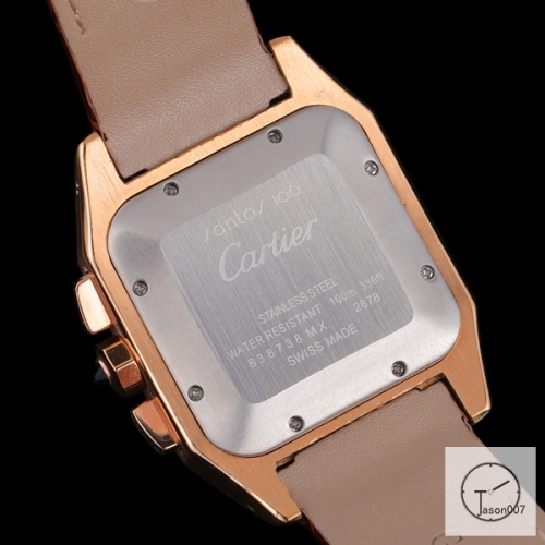 Cartier Santos 100 XL Diamond Case Everose Gold Stainless Case White Dial Bezel Quartz Movement Chronograph Function Leather Strap Mens Watch Fh3160136560
