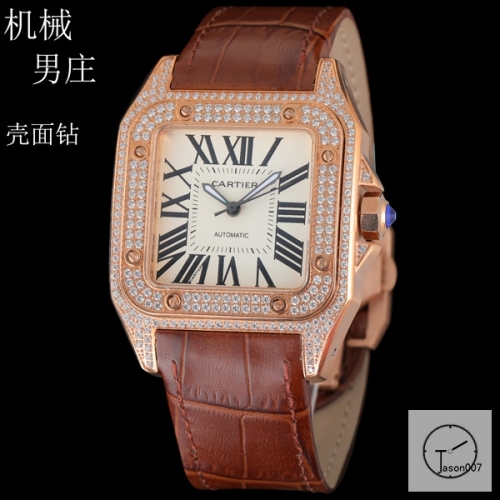 Cartier Santos 100 XL Diamond Bezel Steel Rose Gold Case Luxury White Diamonds Dial Automatic Mechincal Movement Leather Strap Mens Watch Fh3162136580