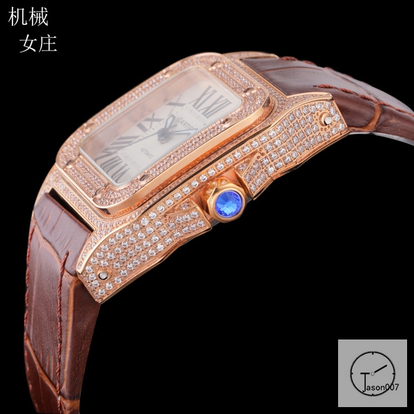 Cartier Santos 100 XL Diamond Case Rose Gold Case Luxury White Diamonds Dial Automatic Mechincal Movement Leather Strap Womens Watch Fh7160636560