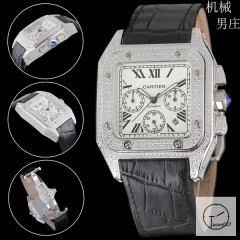 Cartier Santos 100 XL Full Diamond Bezel Steel Case Luxury White Diamonds Dial Automatic Mechincal Movement Leather Strap Mens Watch Fh51623336580