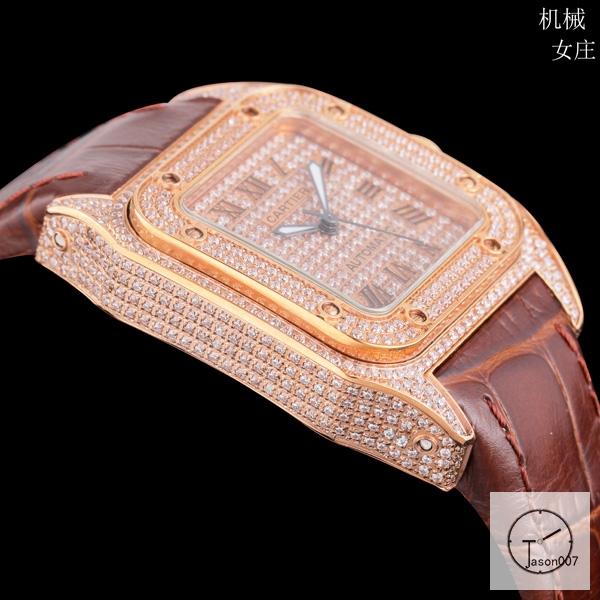 Cartier Santos 100 XL Diamond Case Rose Gold Case Luxury White Diamonds Dial Automatic Mechincal Movement Leather Strap Womens Watch Fh7160936560