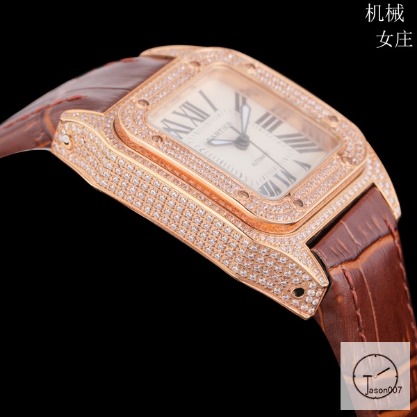 Cartier Santos 100 XL Diamond Case Rose Gold Case Luxury White Diamonds Dial Automatic Mechincal Movement Leather Strap Womens Watch Fh7160636560