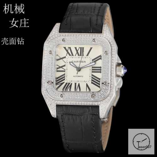 Cartier Santos 100 XL Diamond Bezel Steel Case Luxury White Diamonds Dial Automatic Mechincal Movement Leather Strap Womens Watch Fh3162136520